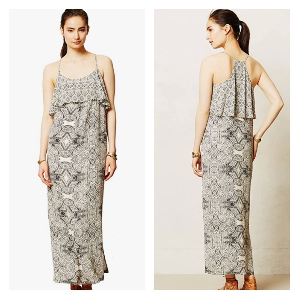 Anthropologie Tiered Paisley Beaded maxi dress